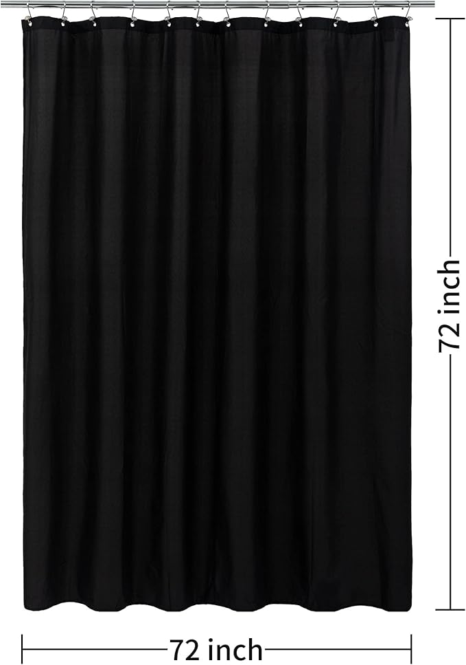 ALYVIA SPRING Waterproof Fabric Shower Curtain Soft Hotel Quality - 3 Magnets at Bottom, Premium Black Shower Curtain Liner for Bathroom, Light-Weight Cloth & Washable - 72x72, Black