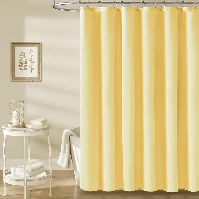 BTTN Fabric Shower Curtain, Linen Textured Heavy Duty Polyester Cloth Shower Curtain Set with Plastic Hooks, Yellow, 72" W x 96" L (Pack of 1)