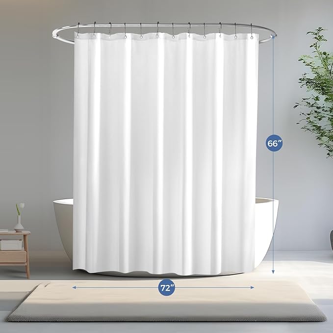 downluxe Waterproof Fabric Shower Curtain Liner, Soft Cloth Shower Liner with 3 Magnets, Machine Washable & Hotel Quality Bathroom Curtain, 72" W x 66" L, White