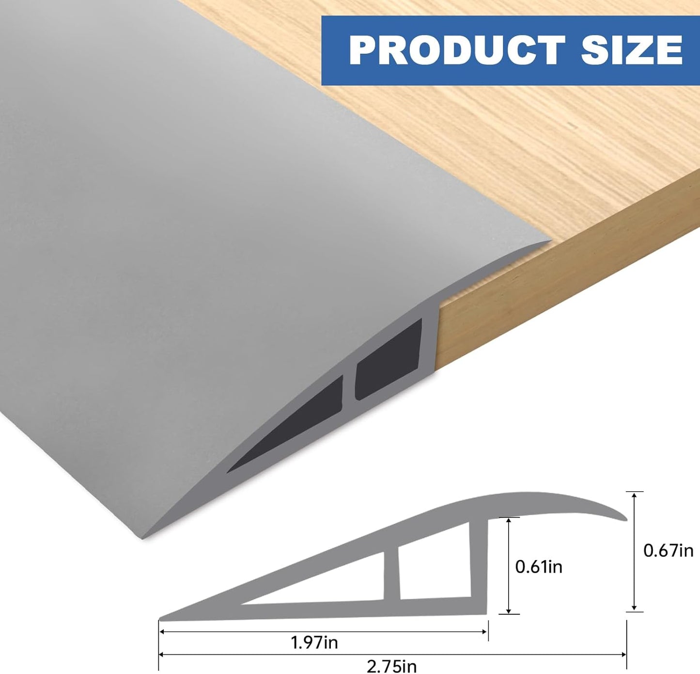 Vinyl Door Threshold Flooring Transition Strip Self Adhesive Carpet Edging Strip for Laminate Doorway Edge Threshold from 2/5" to 3/5" (Gray, 6.6 Ft)