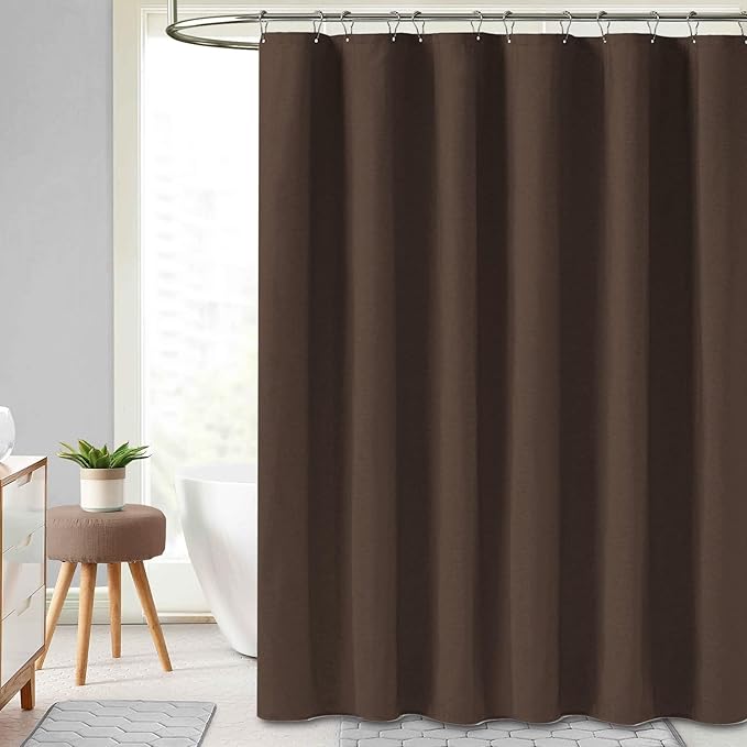 BTTN Fabric Shower Curtain, Linen Textured Heavy Duty Polyester Cloth Shower Curtain Set with Plastic Hooks, Brown, 60" W x 72" L (Pack of 1)