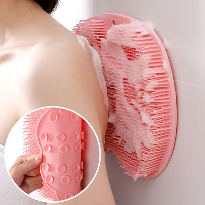 Silicone Shower Foot Scrubber Mat, Upgraded Wall Mounted Slip Suction Cups Foot Scrubber Cleaner, 2025 New Foot Back Cleaning Pad Back Washer Back Exfoliating Bath Wash Pad (Pink)