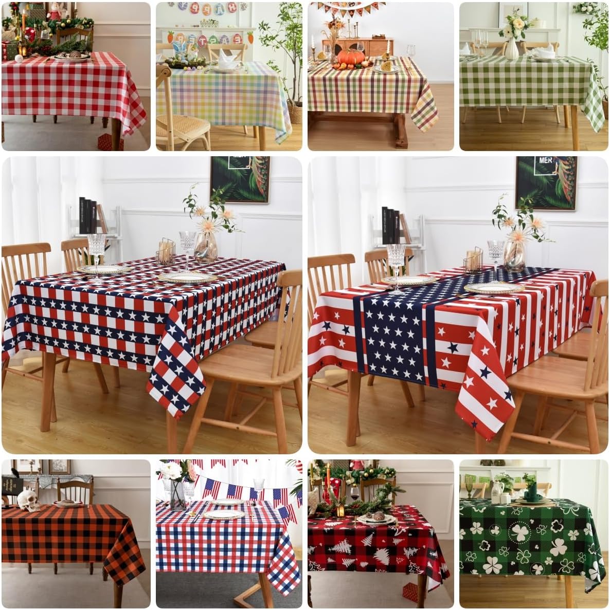 Red Gingham Christmas Plaid Tablecloth - Rectangular 58x102 Inch Water Resistant Table Cloth for Indoor/Outdoor Use - Holiday Table Cover for Kitchen, Picnics, and Parties