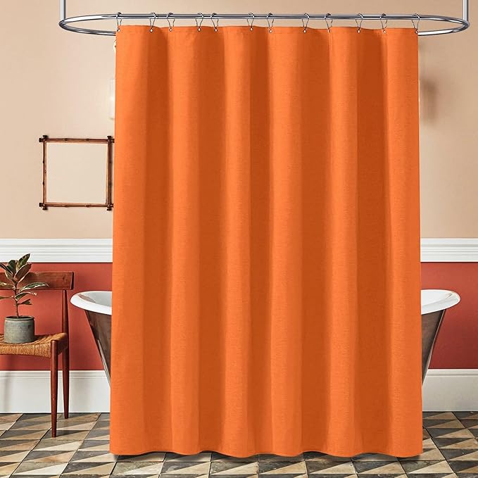 BTTN Extra Long Shower Curtain, 72x84 Inches Long Linen Textured Heavy Duty Fabric Shower Curtain Set with 12 Plastic Hooks, Tall Luxury Simple Waterproof Cloth Shower Curtains for Bathroom - Orange