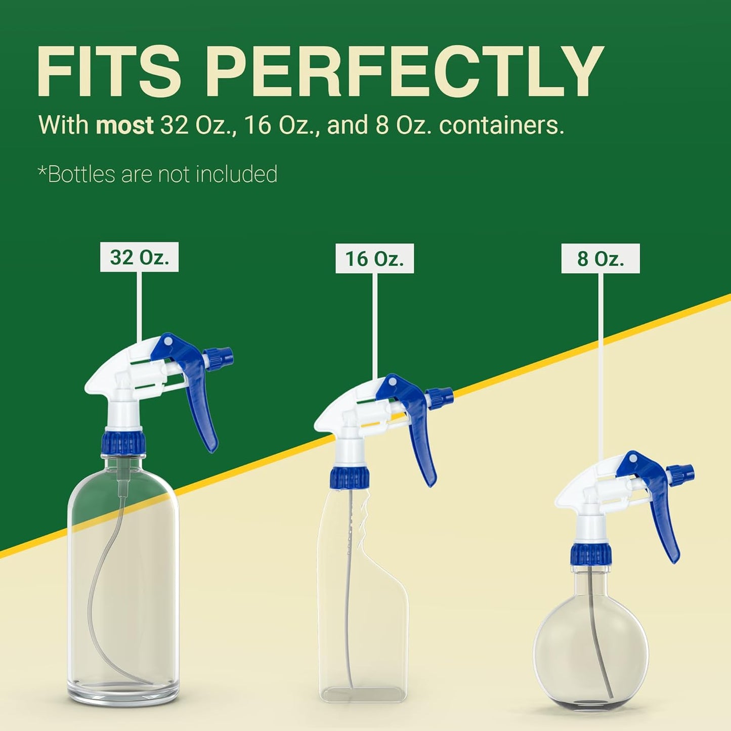 Heluva Green Spray Bottle Nozzle Replacement, Bottle Tops Only - Sprayer Nozzle Triggers for Heavy Duty, Commercial, Home Cleaning Solutions - Fits 8,16,24,32 oz Plastic & Glass Bottles, Blue 13 pack
