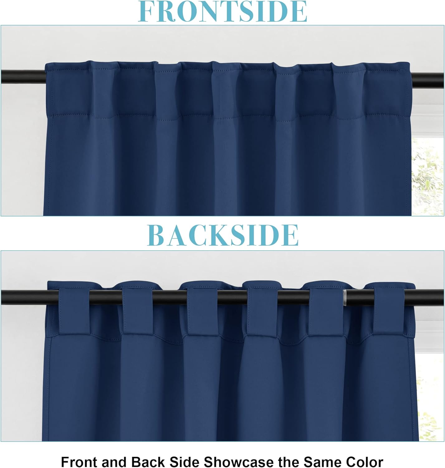 RYB HOME Blackout Kitchen Curtains, Thermal Insulated Back Tabs Window Curtain Room Darkening Shades Ideal Match for Bathroom Basement RV, Navy, Width 42 inch x Length 63 inch, 2 Panels Set