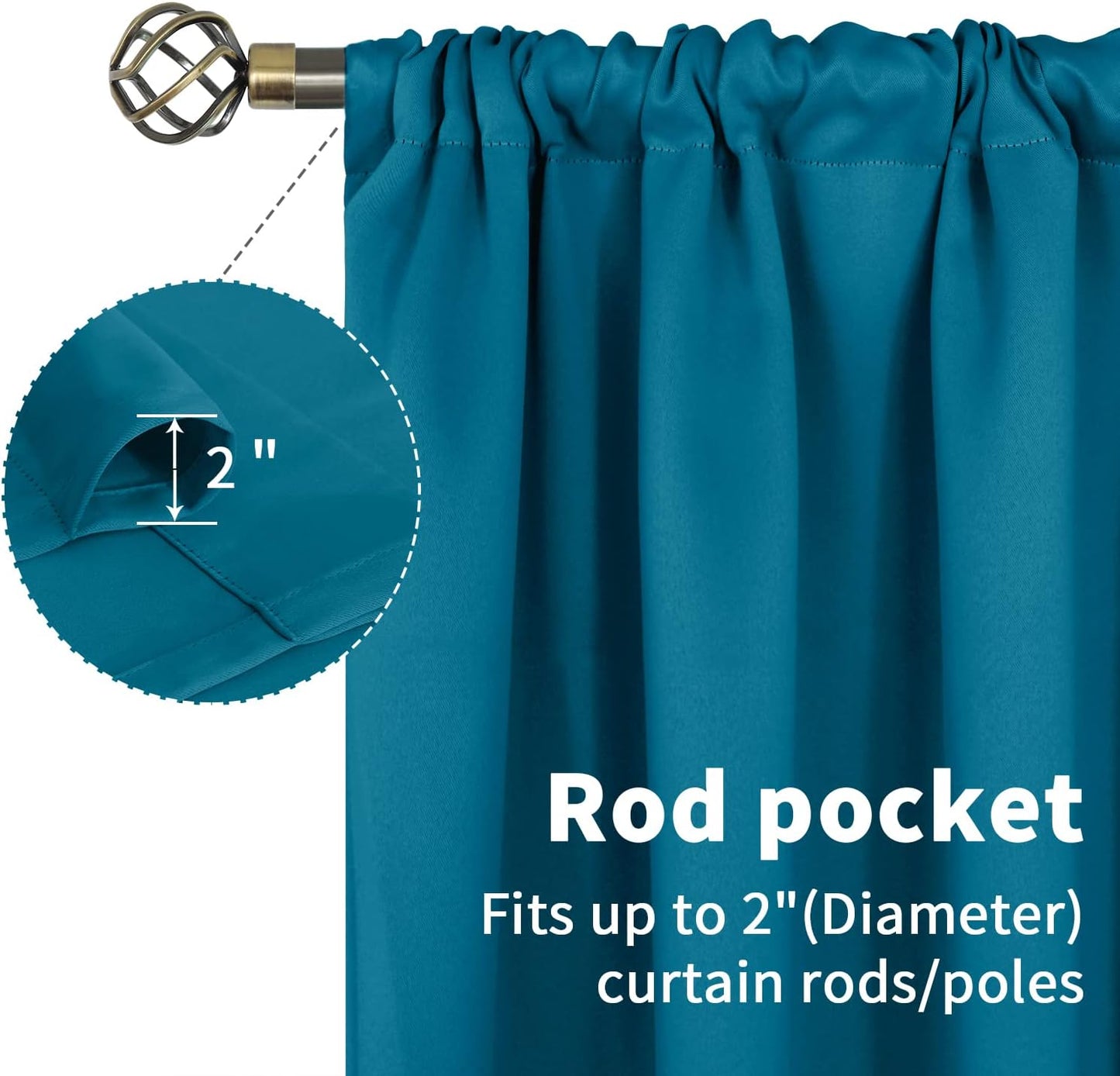 BGment Peacock Blue Blackout Curtains for Kitchen Cafe Window - Short Window Drapes Thermal Insulated Blackout Blinds for Rv Bathroom Privacy, 42 x 36 Inch, 2 Panels