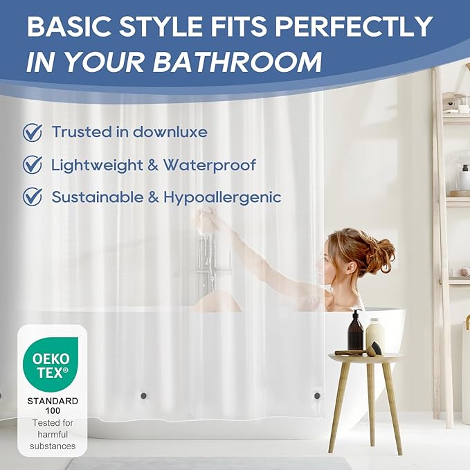 downluxe Clear Shower Curtain Liner with Magnets, PEVA Plastic Shower Liner, 72" W x 84" L Waterproof Lightweight Bathroom Curtain
