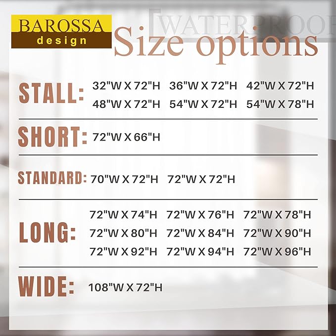Barossa Design Waterproof Fabric Stall Shower Curtain Liner Microfiber 32" W x 72" H - Hotel Quality, Machine Washable, White Shower Liner for Narrow Bathroom, 32x72