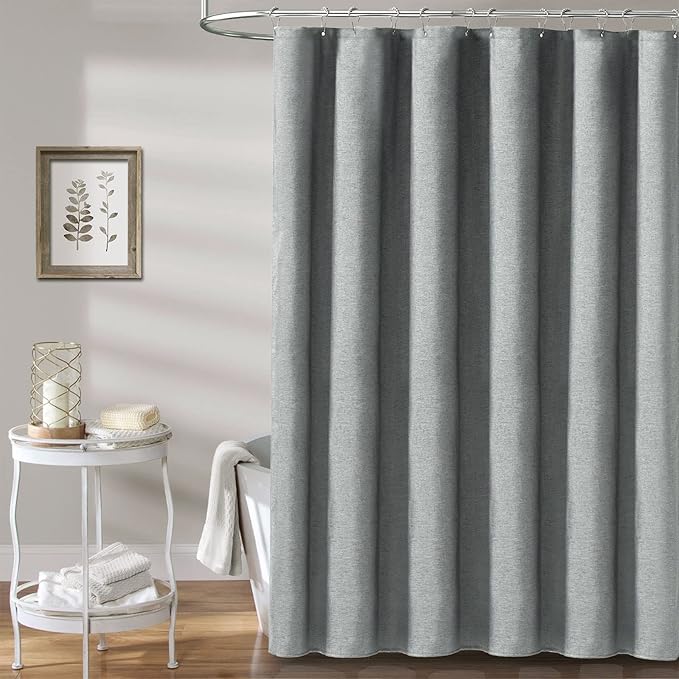BTTN 60 Inch Fabric Shower Curtain, Stall Linen Textured Waterproof Heavy Duty Cloth Shower Curtain Set with 10 Plastic Hooks, Narrow Hotel Luxury Washable Bath Curtains for Bathroom, 60x72, Gray/Grey