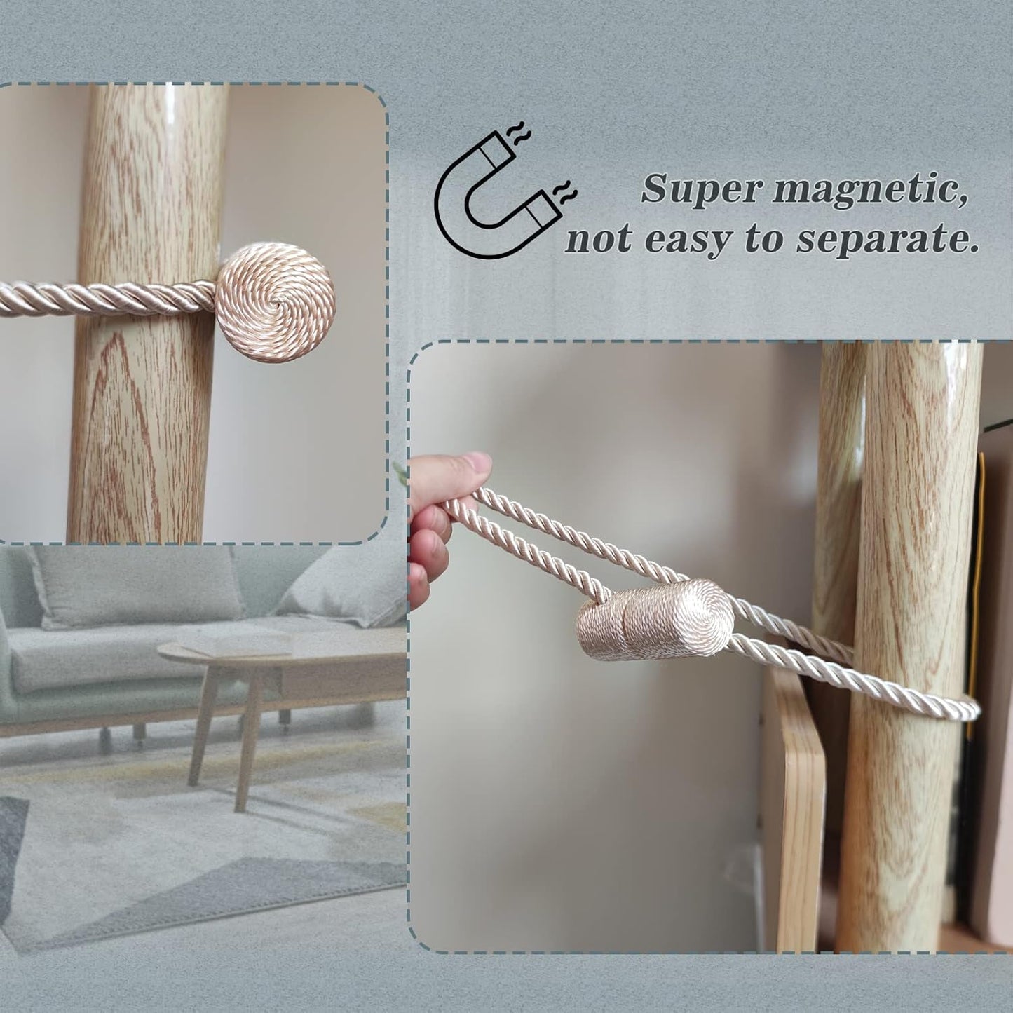 Hion Magnetic Curtain Tiebacks Dark Brown 6 Pack, Curtain Tiebacks Buckles Holdbacks Holders Hooks Clip for Home Bedroom Office Decorative Thick or Thin Curtain