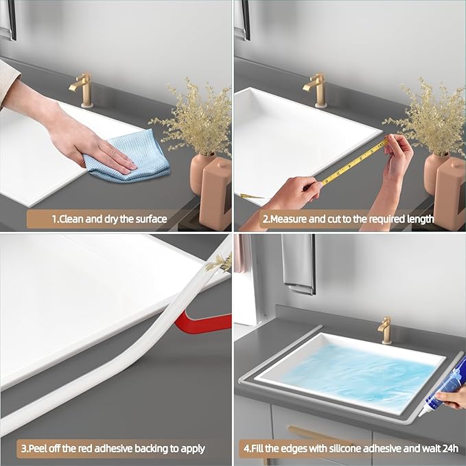 118” Black Shower Threshold Water Dam Stopper for Dry and Wet Separation,Self Adhesive Collapsible Walk in Shower Splash Guard Seal Strip, Silicone Sink Edge Water Barrrier for Bathroom and Kitchen
