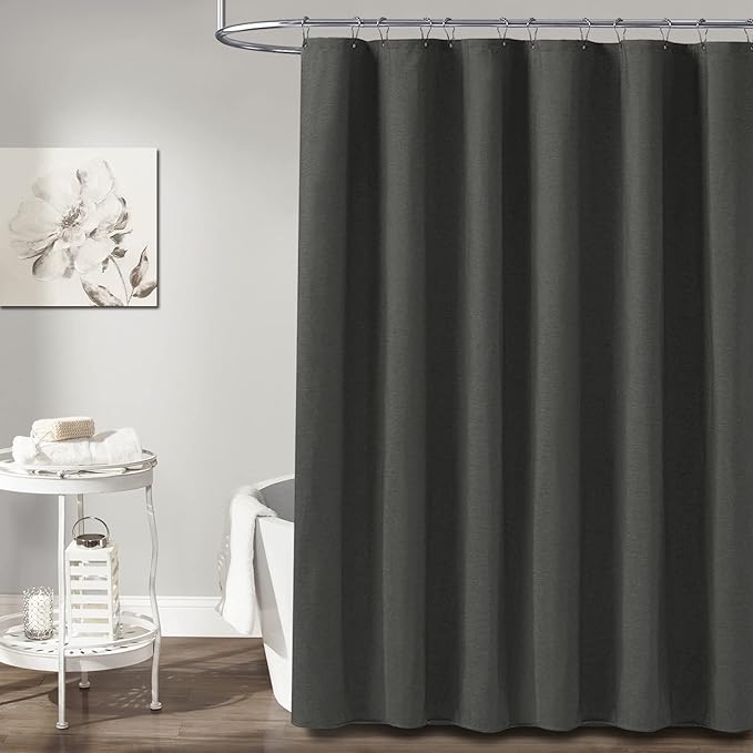 BTTN Grey Extra Long Shower Curtain, 72x96 Inch Long Linen Textured Heavy Duty Fabric Shower Curtain Set with 12 Hooks, Tall Simple Neutral Waterproof Cloth Shower Curtain for Bathroom, Charcoal Gray