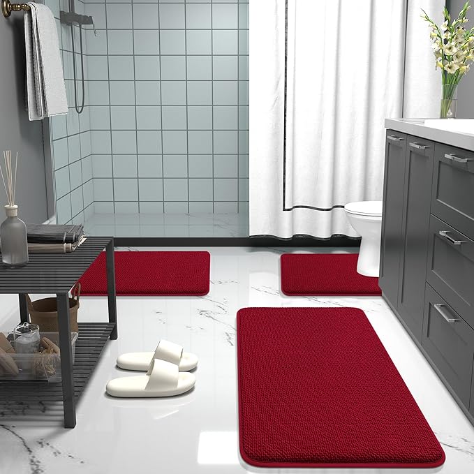 OLANLY Thick Memory Foam Bath Mats Rugs 24x16, Extra Soft Absorbent Bathroom Rug, Quick Dry Bath Mat, Non-Slip, Machine Washable Carpet for Bathroom, Tub and Shower, Home Decor Accessories, Red