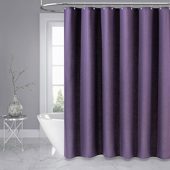 Dynamene Stall Fabric Shower Curtain - 36x72 Waffle Weave Weighted Cloth Shower Curtains for Bathroom, Neutral Heavy Duty Hotel Spa Luxury Bath Curtain Set with 6 Plastic Hooks,Purple