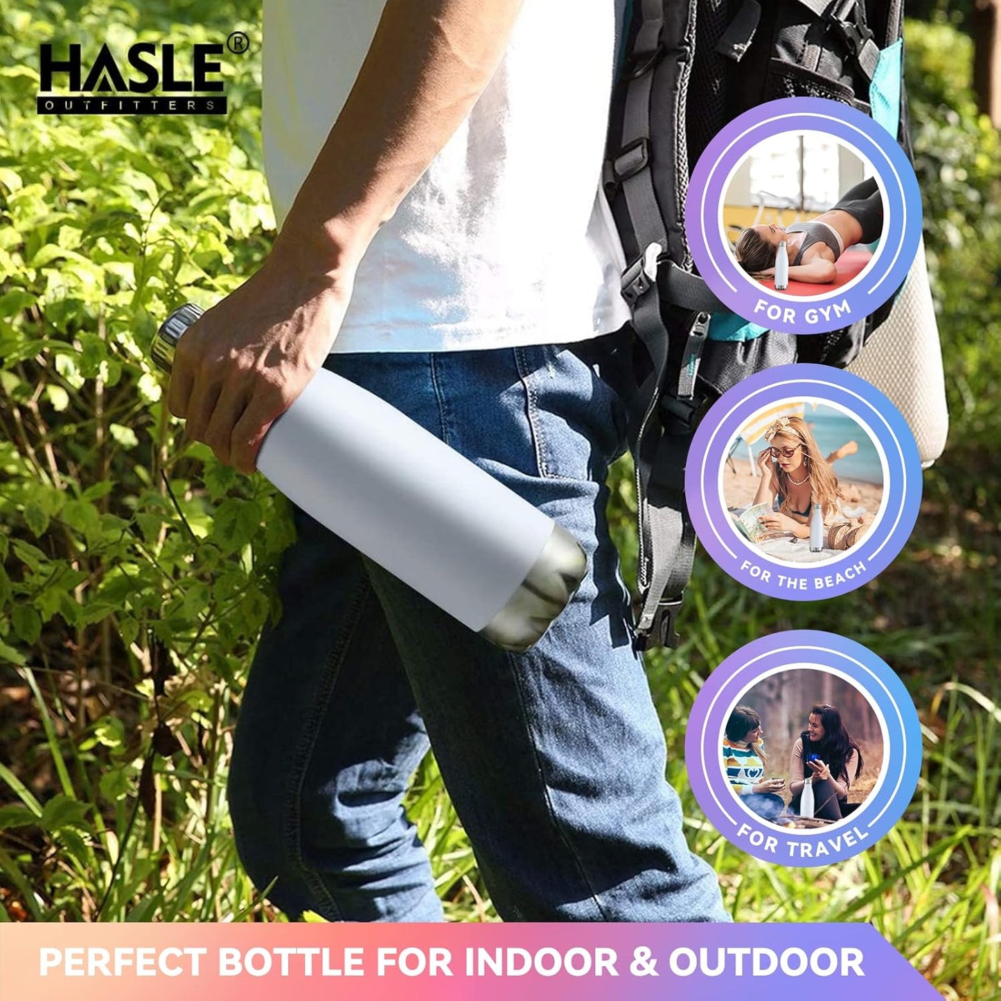 HASLE OUTFITTERS 17oz Stainless Steel Water Bottles Bulk, Vacuum Insulated Water Bottles Double Walled Powder Coated Reusable Metal Sports Water Bottles Keep Drinks Hot and Cold, White, 8Packs