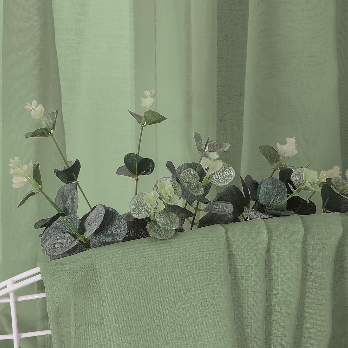 Tollpiz Short Sheer Curtains Linen Textured Bedroom Curtain Sheers Light Filtering Rod Pocket Voile Curtains for Living Room, 54 x 45 inches Long, Sage Green, Set of 2 Panels
