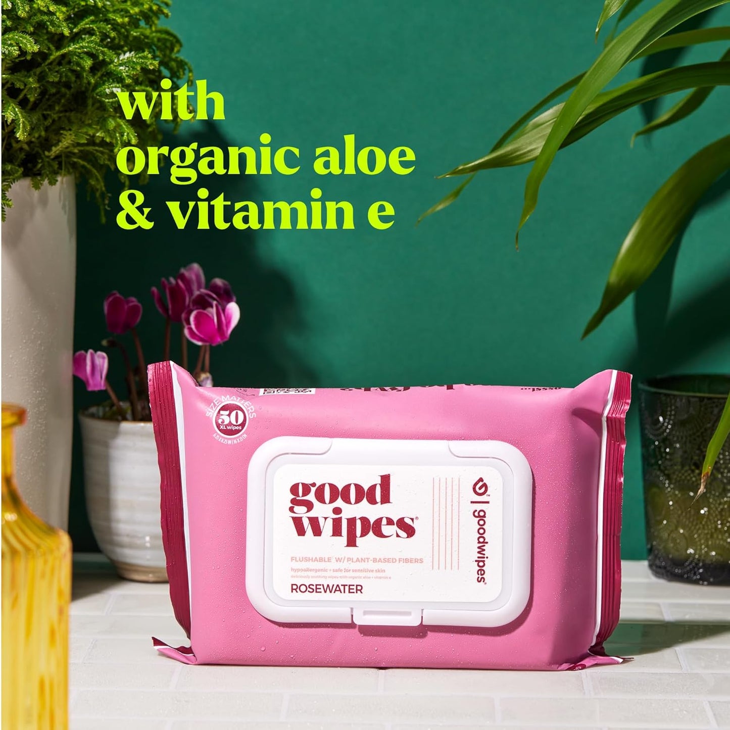 goodwipes Flushable Butt Wipes - Vitamin E & Aloe - Sewer & Septic Safe - Extra Large Adult Wet Wipes For Women & Men - Bathroom Essentials - Rosewater, 318 Count (6 Packs + 1 Travel)