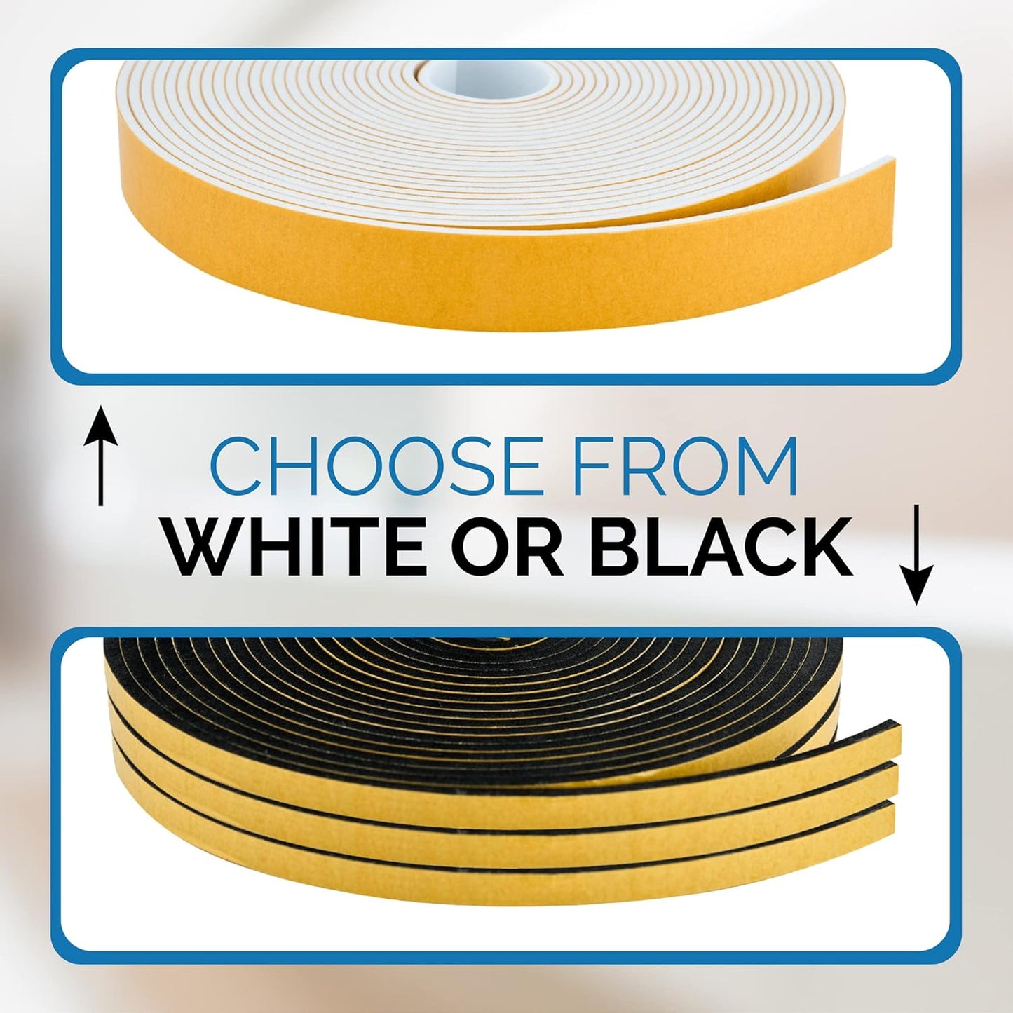 High Density Foam Weather Stripping Door Seal Strip Insulation Tape Roll for Insulating Door Frame, Window, Air Conditioner | Self Adhesive Sealing Weatherstrip (Black, 1 in x 1/4 in x 30 Ft)
