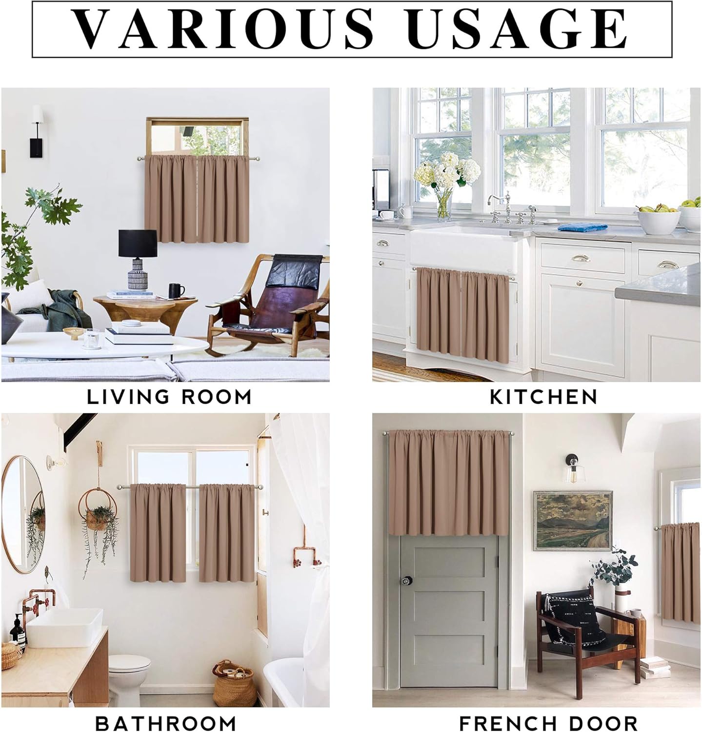 RYB HOME Short Curtains for Living Room Blackout Portable Blinds Shades for Bedroom Bathroom Basement Garage RV Camper Windows, 34 inches Width x 36 inches Length, Mocha, 2 Pcs