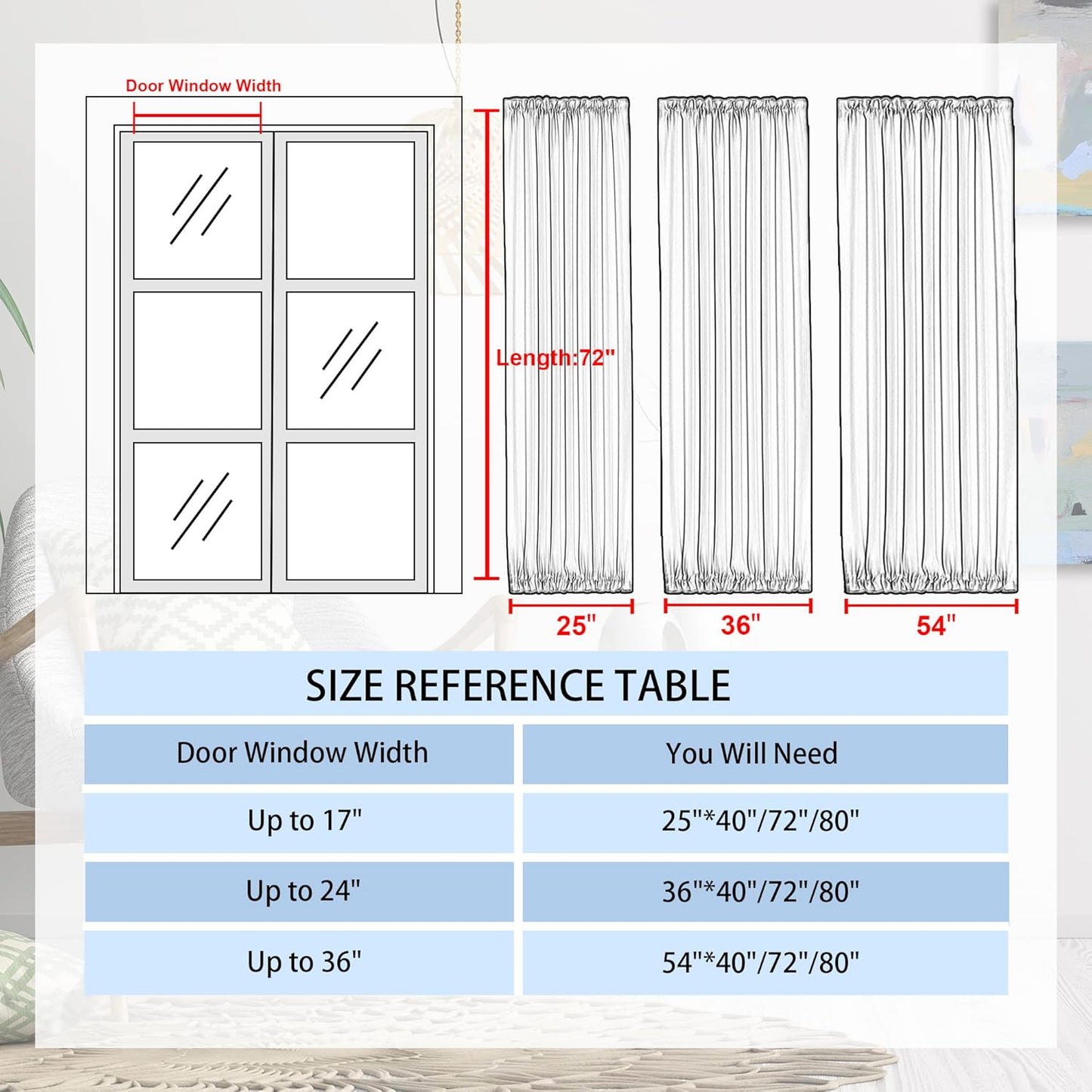 DWCN French Door Curtains – Rod Pocket Thermal Blackout Curtain for Doors with Glass Window, Kitchen and Patio Doors for Privacy, 36 X 72 Inches Long, 1 Curtain Panel with Tieback, Classic Blue