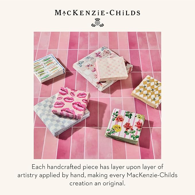 MACKENZIE-CHILDS Dinner Paper Napkins, Stylish Paper Dinner Napkins, Gray-and-White Sterling Check