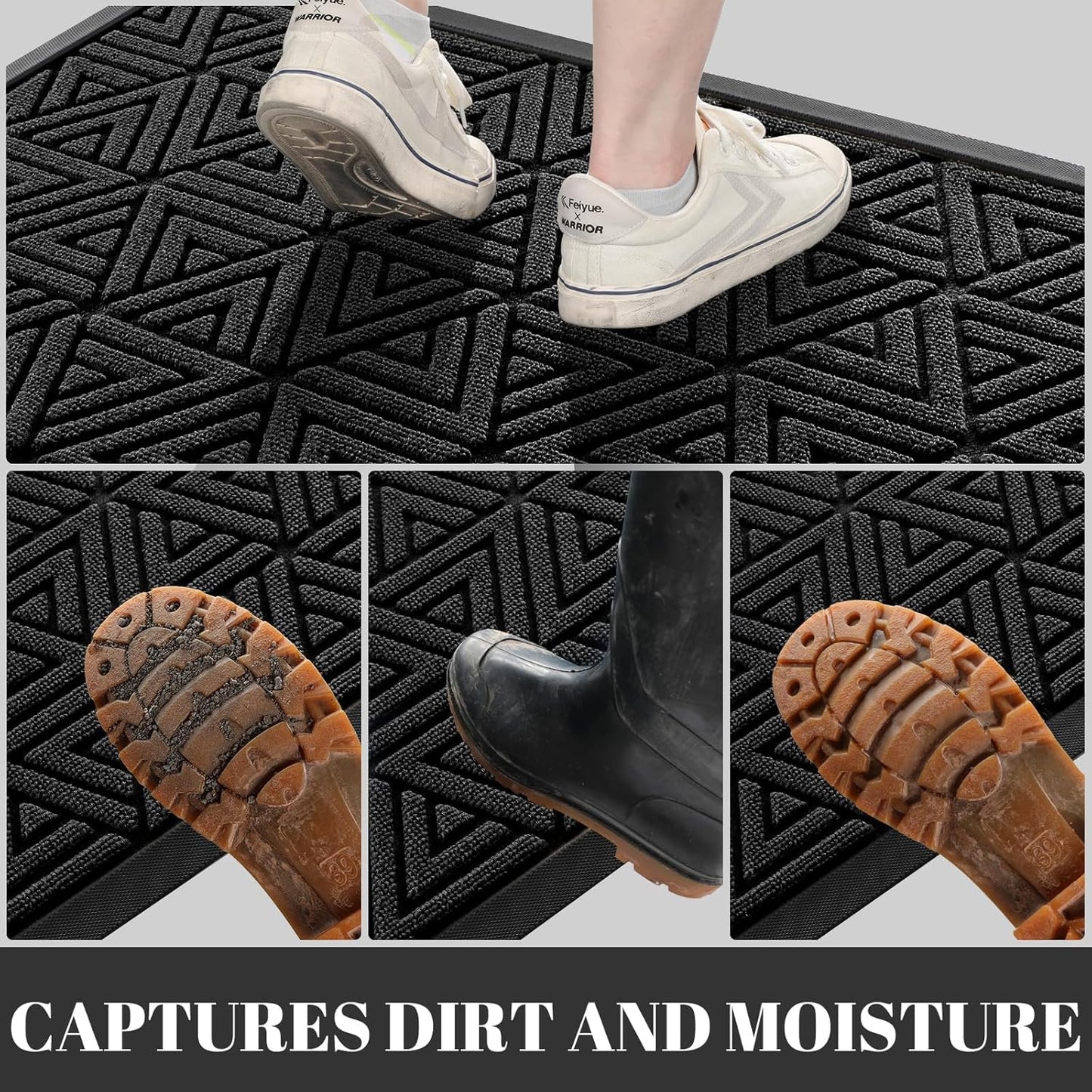 Yimobra Large Door Mat 47x24, All-Weather Waterproof Non-Slip Welcome Matt Outdoor, Heavy Duty Non Slip Doormat for Entryway for Patio and Garage Indoor, Easy Clean, Black