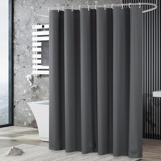 UFRIDAY Dark Grey Stall Shower Curtain Liner Premium PEVA 60 x72 inch,Heavy Duty Shower Curtain with 3 Weighted Magnets, Plastic Waterproof Grey Shower Curtains for Bathroom with 10 Hooks