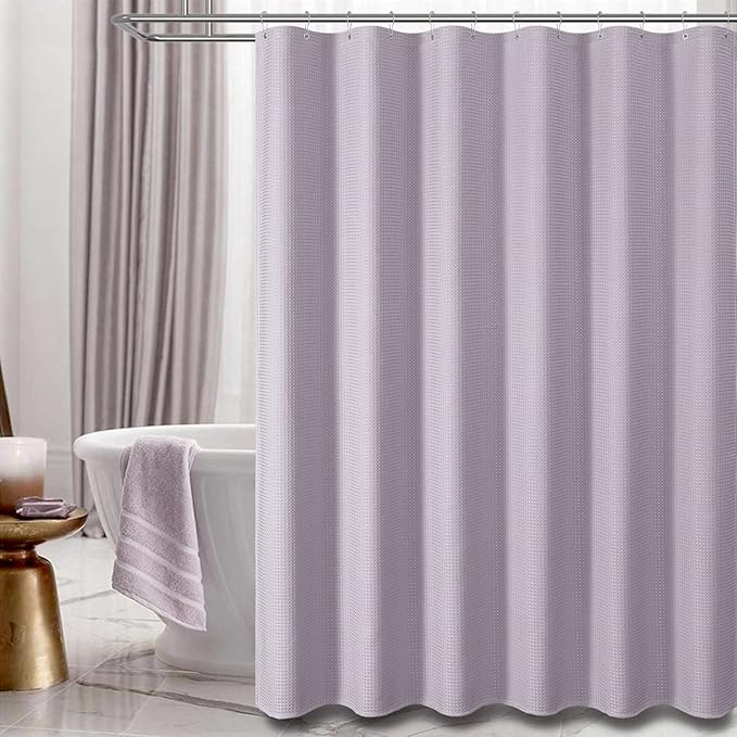 Dynamene Extra Long Shower Curtain - 96 Inch Long Waffle Weave Weighted Thick Cloth Bathroom Shower Curtain, Neutral Heavy Duty Hotel Bath Curtain Set with 12 Plastic Hooks,72x96, Lavender
