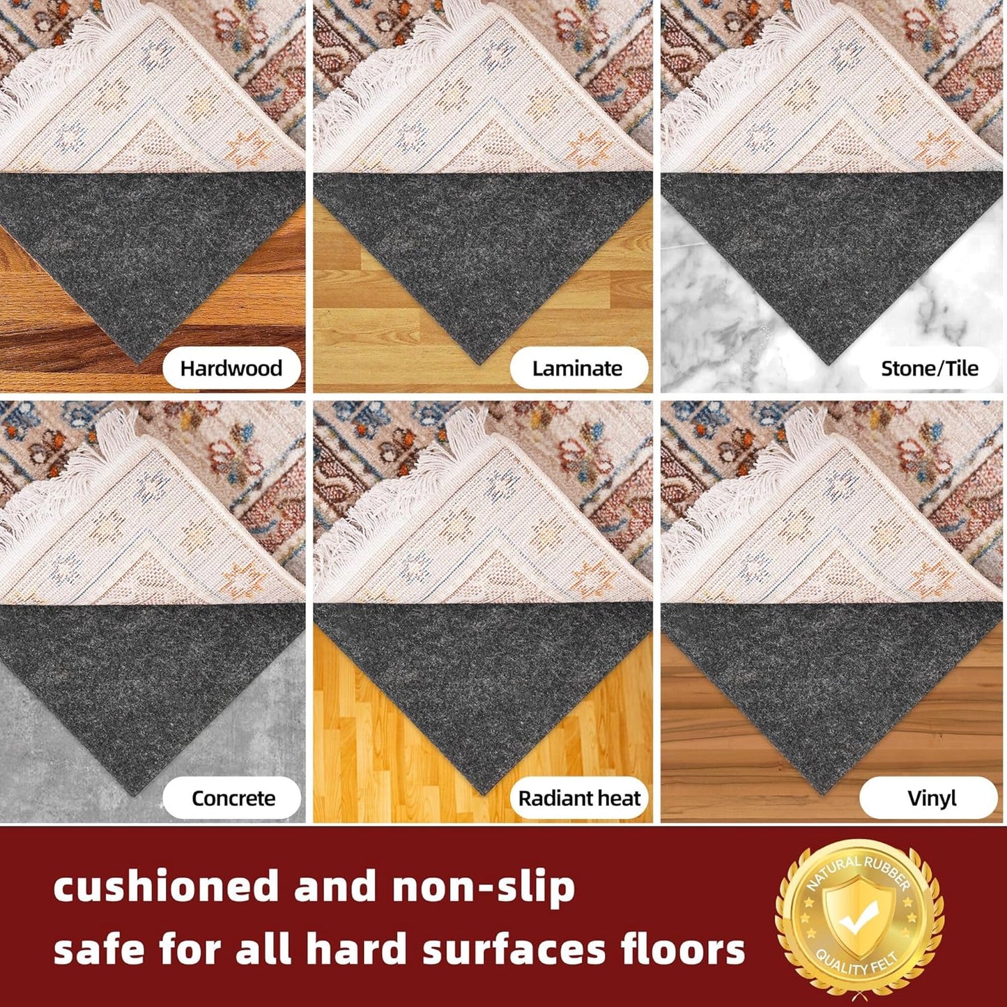 BAGAIL Felt and Natural Rubber Backing Rug Pads 1/8” Thick, 2 x 8 Ft Non Slip Rug Gripper Keep Rugs in Place, Under Area Rug Protective Cushioned Pads, Carpet Runners, Hardwood Floors Protection