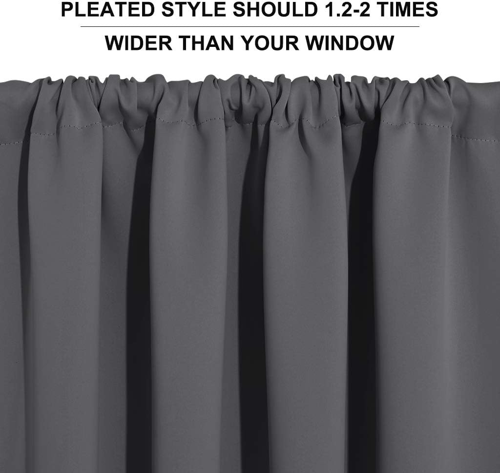 RYB HOME Blackout Curtains for Bedroom, Small Window Valances Tiers Curtain Set Light Block Privacy Drapes for Kitchen Kids Nursery Bathroom, W 52 x L 36 per Panel, Grey, 1 Pair