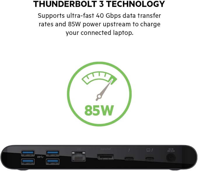 Belkin Thunderbolt 3 Dock Pro w/ Thunderbolt 3 Cable - USB-C Hub - USB-C Docking Station for MacOS & Windows, Dual 4K @60Hz, 40Gbps Transfer Speed, 85W Upstream Charging, w/ Ethernet, SD & Audio Ports