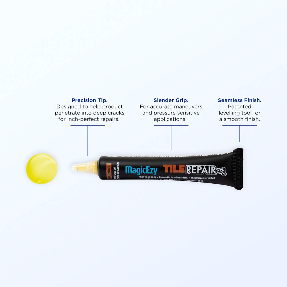 MagicEzy Tile RepairEzy - Professionally and Easily Touch-Up Tile Chips over 1 mm on Porcelain and Ceramic Surfaces - Yellow