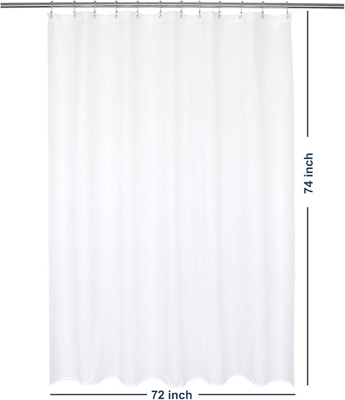 Barossa Design Waterproof Fabric Shower Curtain or Liner Microfiber 72" W x 74" H - Hotel Quality, Machine Washable, White Shower Curtain Liner for Bath Tub, 72x74 Inches