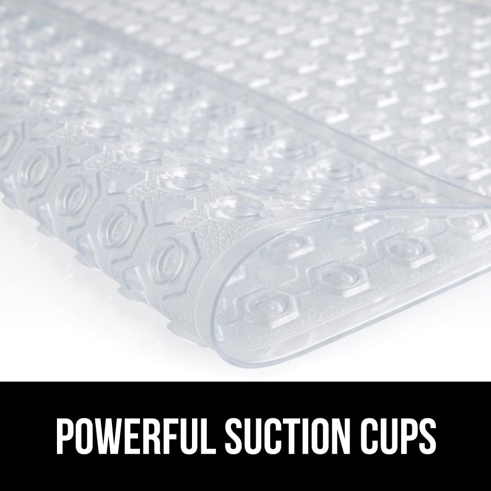 GORILLA GRIP Patented Square Shower Stall Mat, Small Bathtub Floor Mats for Stand Up Showers with Suction Cups and Drainage Holes, Machine Wash, Soft on Feet, Bathroom Accessories 21x21 Inch, Clear