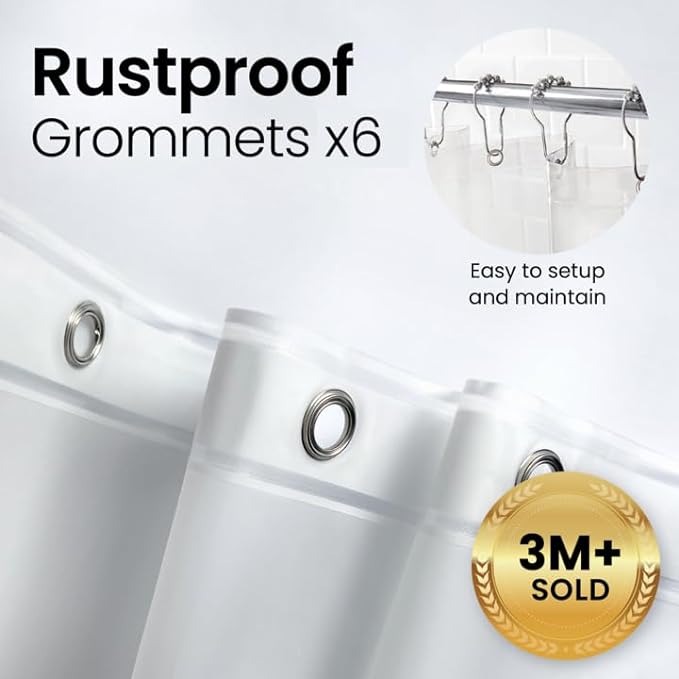 LiBa Shower Curtain 2 Pack- Waterproof Plastic Shower Curtain Premium PEVA Non-Toxic with Rust Proof Grommets White 8G Heavy Duty Bathroom Accessories 72x72