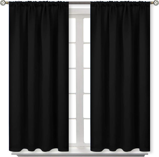 BGment Black Out Curtains 54 Inches Length for Bedroom - Rod Pocket Room Darkening Drapes Thermal Insulated Shading Blinds for Basement Short Window Kitchen, 42 x 54 Inch, 2 Panels