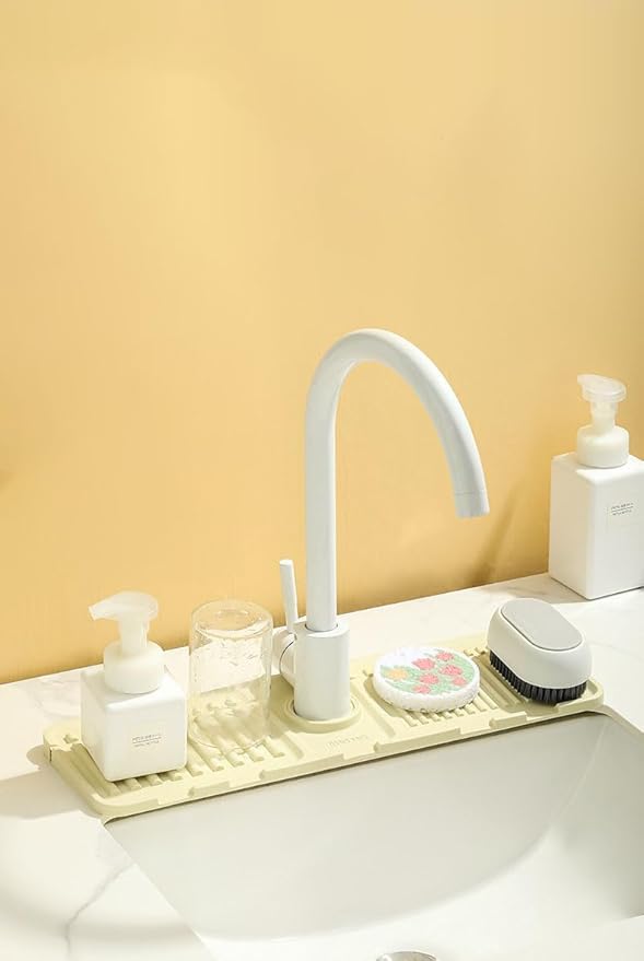 Sink Faucet Absorbing Mat,Kitchen Sink Splash Guard Longer Silicone Sink Faucet Mat,Silicone Sink Faucet Mat for Dish Soap Sponge Holder for Bathroom (Grey,17.5x5.5 Inch)
