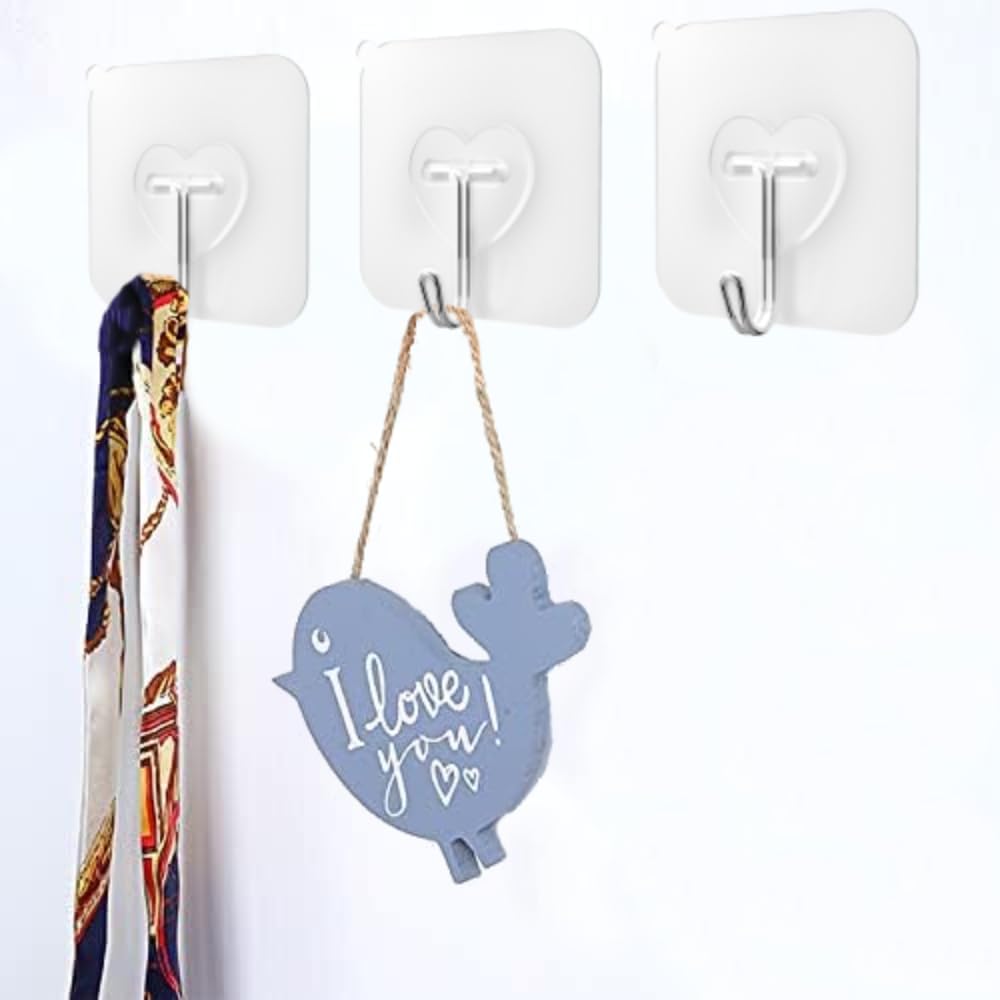DGYB 30 Pcs Clear Adhesive Hooks for Hanging 22lb Self Adhesive Wall Hooks Heavy Duty Waterproof Transparent Sticky Hooks for Shower Home Bathroom Kitchen Office