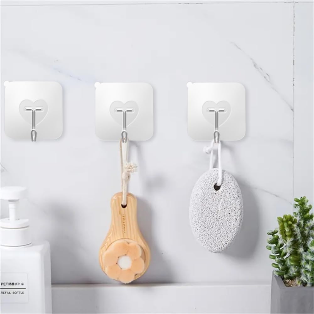 DGYB 30 Pcs Clear Adhesive Hooks for Hanging 22lb Self Adhesive Wall Hooks Heavy Duty Waterproof Transparent Sticky Hooks for Shower Home Bathroom Kitchen Office