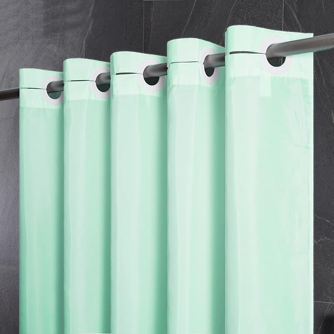 No Hook Stall Size Shower Curtain,48 x 84 Inch Small Half Narrow Shower Curtain Liner,Waterproof Fabric Bathroom Curtains with 6 Plastic Split Grommets,Hotel Grade Machine Washable,Mint Green