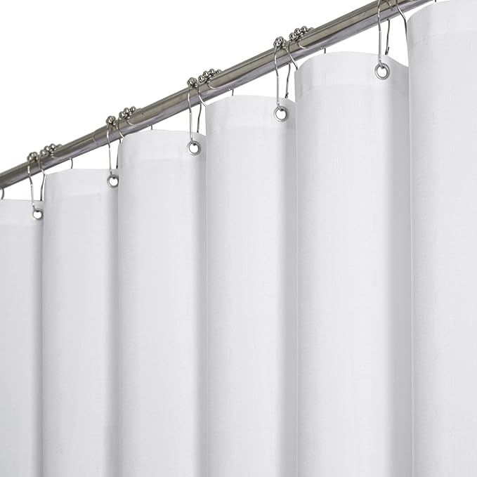 BTTN Extra Long Fabric Shower Curtain - 72x90 Inch Linen Textured Heavy Duty Cloth Shower Curtain Set with Plastic Hooks, Modern Hotel Luxury Waterproof Polyester Shower Curtains for Bathroom, White