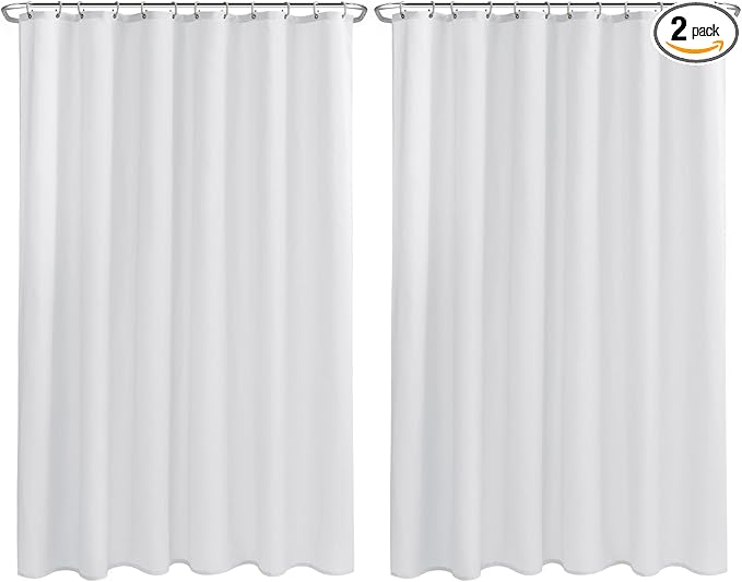 Nasitos Extra Long Fabric Shower Curtain Liners 2 Pack - W72 x H84 - Water Resistant Cloth Shower Curtains with Magnets, Soft Hotel Quality, Machine Washable (White, Magnets Included)