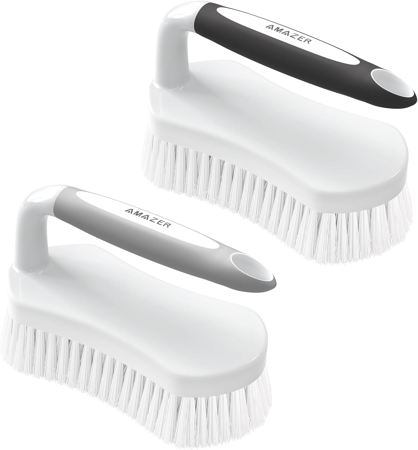 Amazer Scrub Brush for Cleaning Comfort Grip Bathtub Scrubber Stiff Bristles with Handle Heavy Duty Shower Cleaner Brush for Tub Carpet Floor Sink Outdoor - Pack of 2 (Black+Grey)
