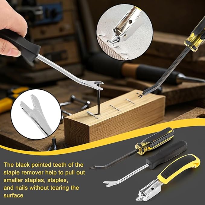 3PCS Heavy Duty Construction Staple Remover with Tack Puller Tool, Nail Puller, Carpet Remover, Removing All Kinds of Staples for Furniture, Floor, Wooden Case, Carton, Photo Frame(COLOR:Black+Yellow)