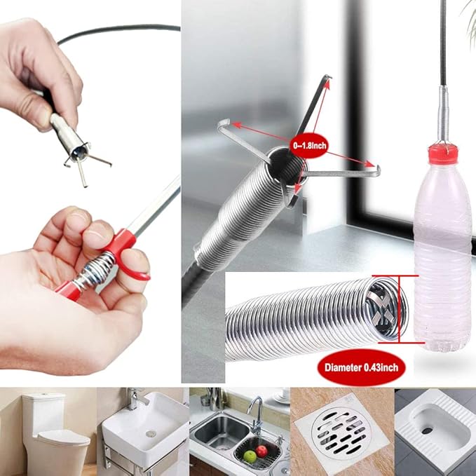Drain Snake Drain Clog Remover Flexible Grabberable Pick Up Cleaning Tool Reacher Claw Stick, Drain Auger Grab Trash Hairs from Drain,Sink,Bathroom Tub Toilet Hose (62 Inch Drain Snake Tool)