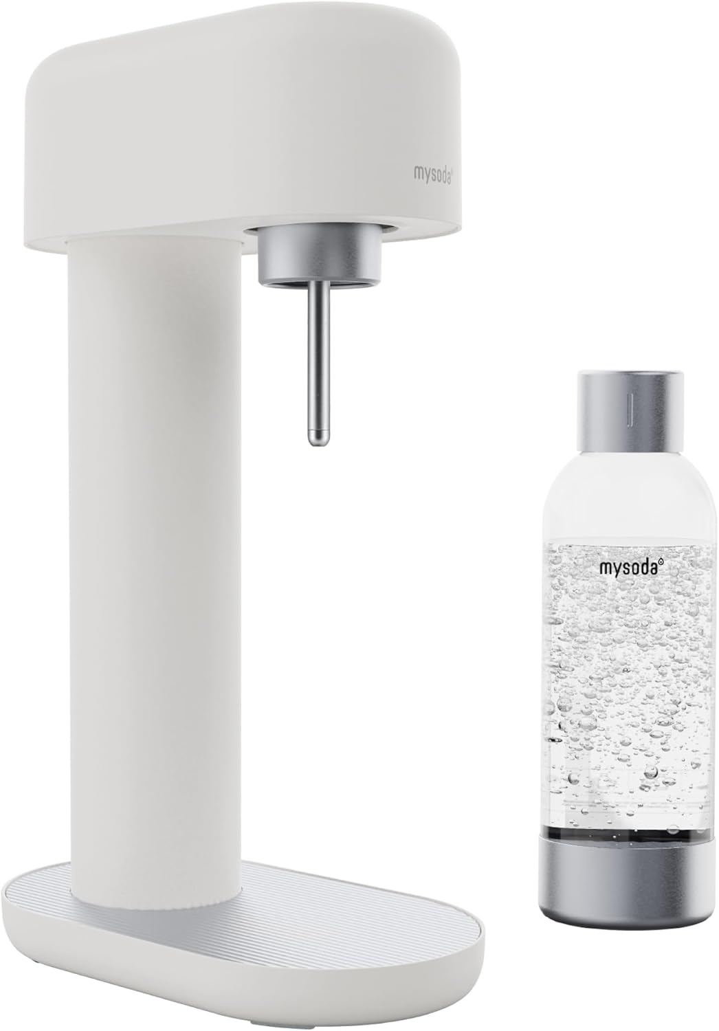 Mysoda Premium Carbonating Bottle 1L Silver - Compatible with MySoda and any brands - Quick-Lock Reusable Bottles - Lid and Base Made of Stainless Steel - BPA Free