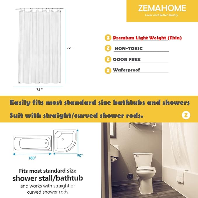 2 Pack PEVA Plastic Shower Curtain Liner Premium Light Weight 72" x 72" Clear Bathroom Shower Showroom Curtain Liner with Rustproof Metal Gromments and Weighted Magnet