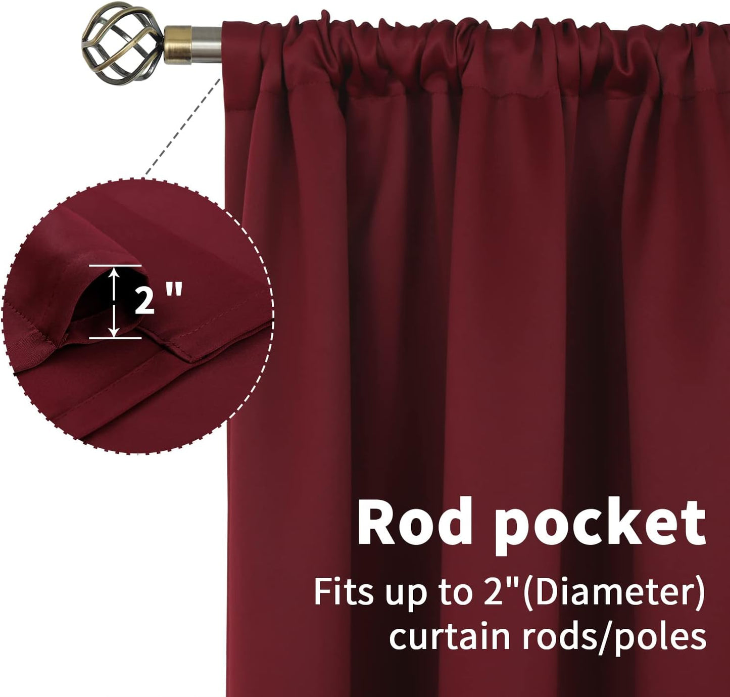 BGment Burgundy Blackout Curtains 63Inches Long for Bedroom - Wine Red Thermal Insulated Window Treatments with Rod Pocket Room Darkening for Christmas Living Room, 52 x 63 Inch, 2 Panels