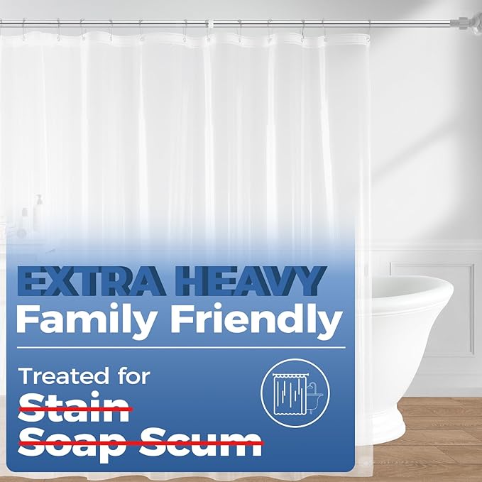 downluxe Clear Shower Curtain Liner, 12G EVA Extra Heavy Plastic Shower Liner with 3 Magnets, 72" x 72" Waterproof Bathroom Curtain